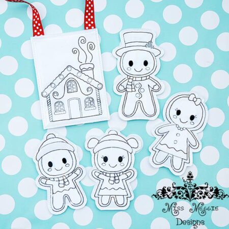 Gingerbread set coloring dolls & tote ITH Embroidery design