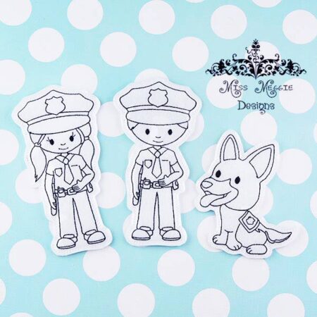 Policeman, woman, dog coloring doll set ITH embroidery files