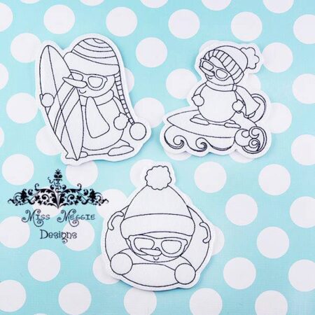 Summer Snowmen set coloring dolls ITH Embroidery design file