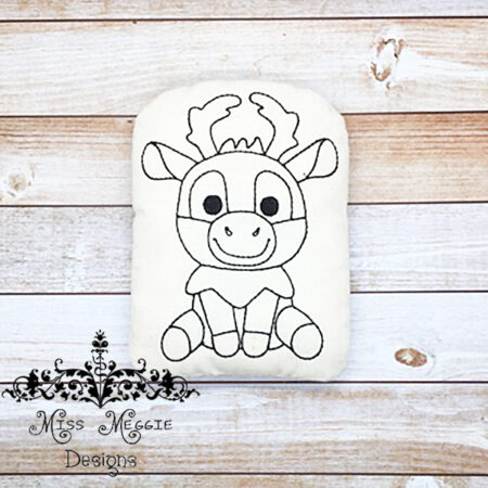 Doodle coloring stuffed doll Frozen Reindeer ITH Embroidery file