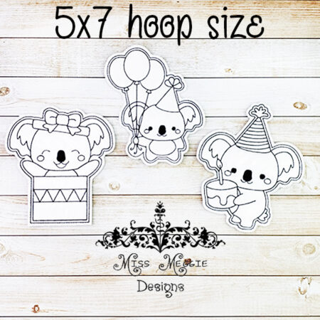 Coloring flat Doll set Koala Birthday set ITH Embroidery design
