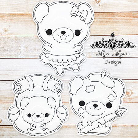 Coloring Flat doll set Pugs ITH Embroidery design file