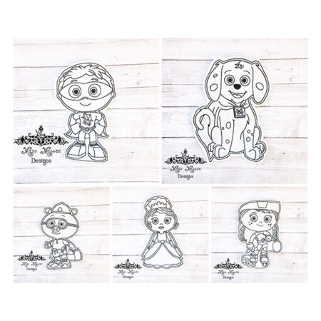 Coloring flat doll Super Readers  set ITH Embroidery design file
