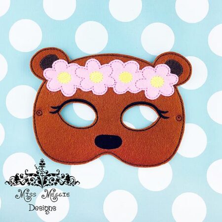 Bear with flower crown animal Mask ITH Embroidery design file