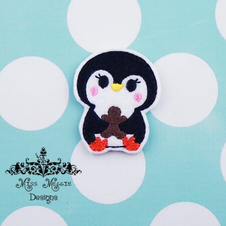 Penguin eating Gingerbread feltie ITH Embroidery design file