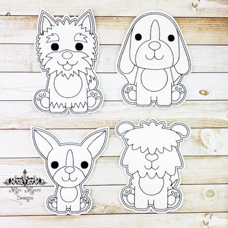 Dog Puppy flat coloring doll set ITH Embroidery design file
