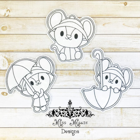 Rain Day Mouse flat coloring dolls ITH Embroidery design file