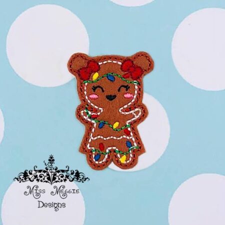 Gingerbread girl Christmas Lights feltie ITH Embroidery design