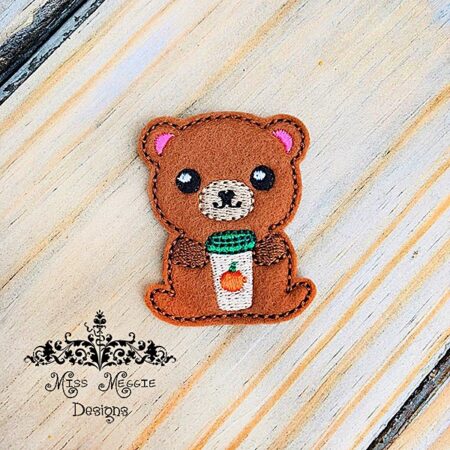 Bear pumpkin coffee fall latte  feltie ITH Embroidery design