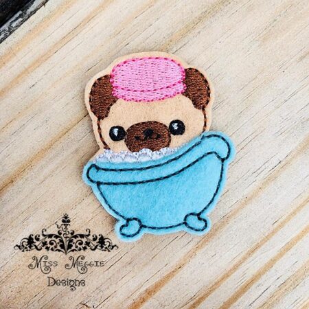 Pug in Bathtub dog puppy  feltie ITH Embroidery design file