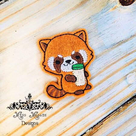 Red Panda latte coffee feltie ITH Embroidery design file