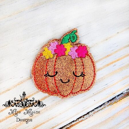 Pumpkin with Flower Crown feltie ITH Embroidery design file