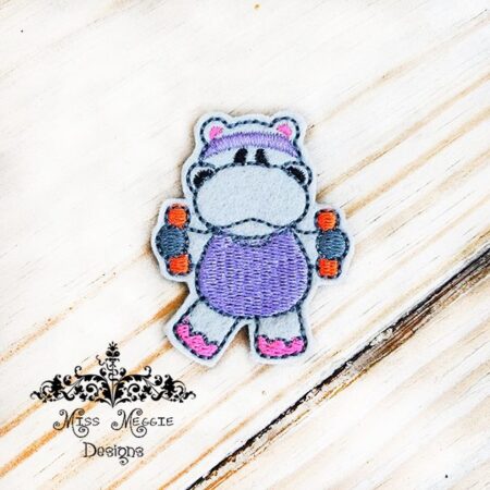 Workout Hippo feltie ITH Embroidery design file