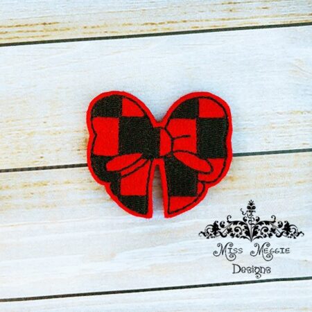 Plaid checker board Bow feltie ITH Embroidery design file