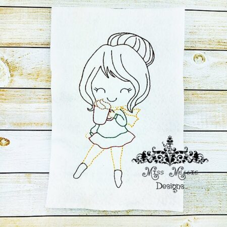 Meg Coffee girl Redwork quilting ITH Embroidery design