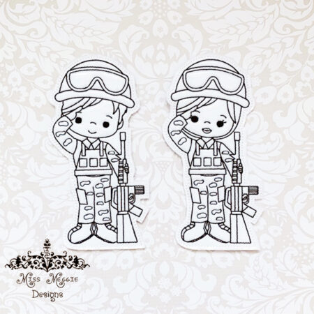 Coloring flat set soldier guy & girl ITH Embroidery design file