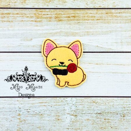 Valentine Dog Rose feltie ITH Embroidery design file