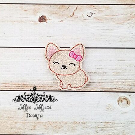 Girl Dog Doggie bow feltie ITH Embroidery design file