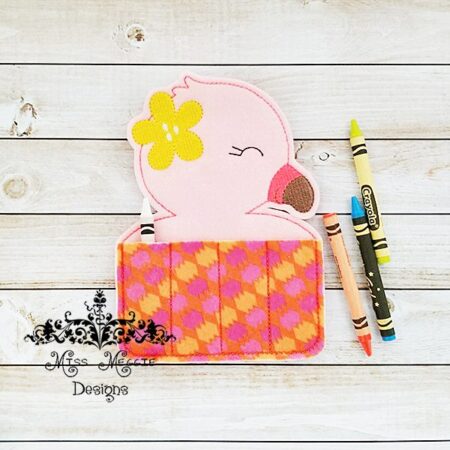 Flamingo Summer crayon holder ITH Embroidery design