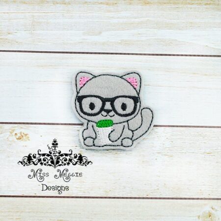 Geeky Coffee Kitty cat  feltie ITH Embroidery design file