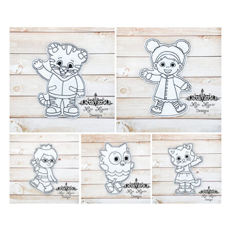 Coloring flat dolls Dan tiger and friend ITH Embroidery designs