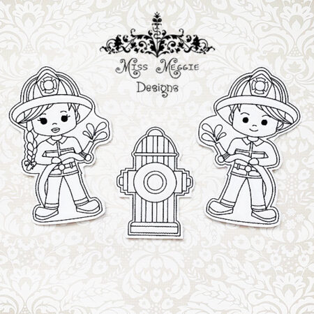 Coloring flat dolls firefighers set ITH Embroidery design files