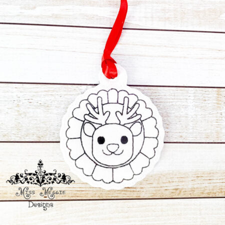 Reindeer wreath Christmas Coloring ornament ITHEmbroidery design