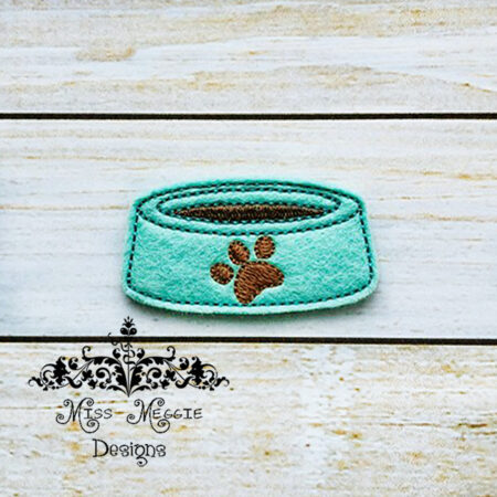 Doggie Dog feeding bowl feltie ITH Embroidery design file
