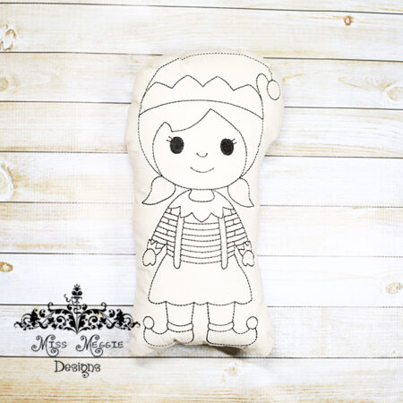 Doodle coloring Stuffie doll Elf girl ITH Embroidery design file