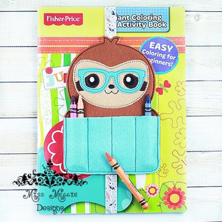 Geeky Sloth crayon holder Bookmark ITH Embroidery design file