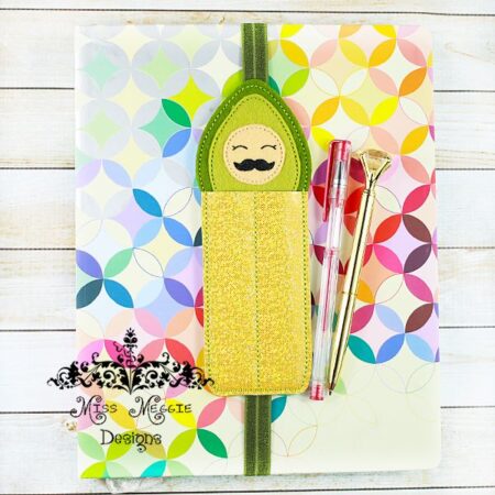 Planner 2 pen holder Avocado Mustache ITH Embroidery design file