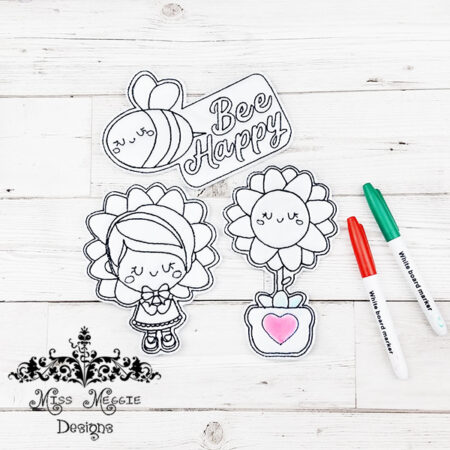 Sunflower girl set coloring dolls ITH Embroidery design file