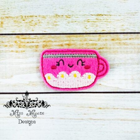 Tea Cup Kawaii Mug feltie design ITH embroidery design file