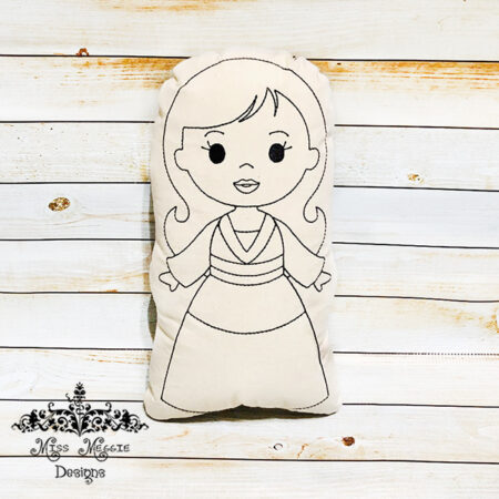 Doodle coloring doll stuffie Mulan ITH Embroidery design file