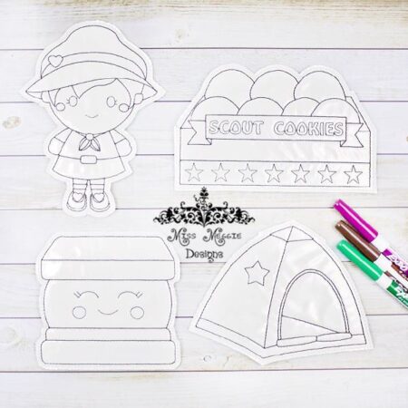 Scout Camping coloring doll set ITH Embroidery design file