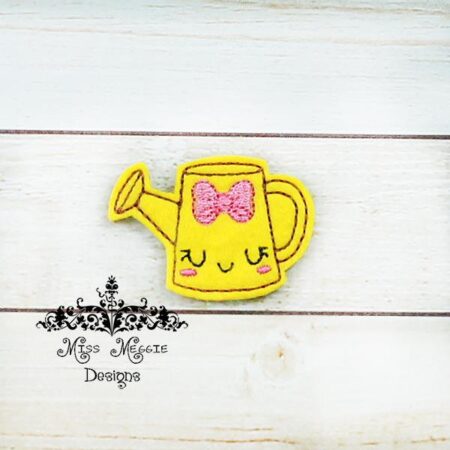 Cute Watering Can Bow feltie design ITH embroidery design file