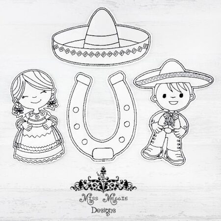 Mexico Spanish coloring doll set ITH Embroidery design file