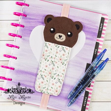 Planner 2 pen holder Bear ITH Embroidery design file