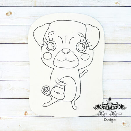 Doodle doll coloring stuffie Pug W/ Purse ITH Embroidery file