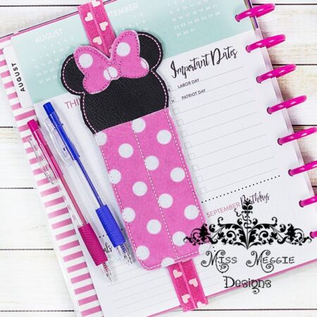 Planner 2 pen holder Mouse Girl Bow ITH Embroidery design