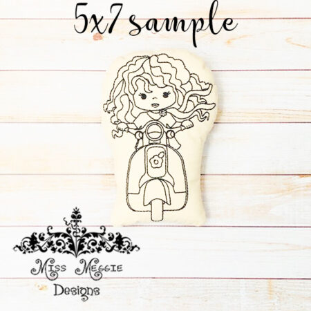 Doodle coloring doll stuffie Scooter Girl  Embroidery file