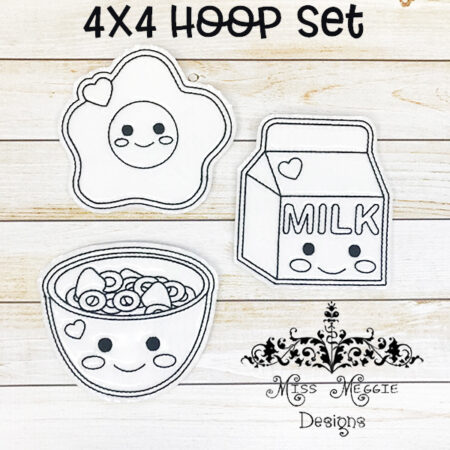 Coloring doll Flat 4x4 hoop breakfast ITH Embroidery file