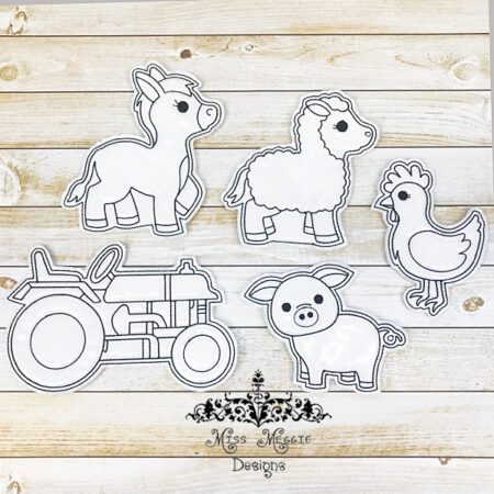 Coloring doll Flat Tractor farm animals set ITH Embroidery file