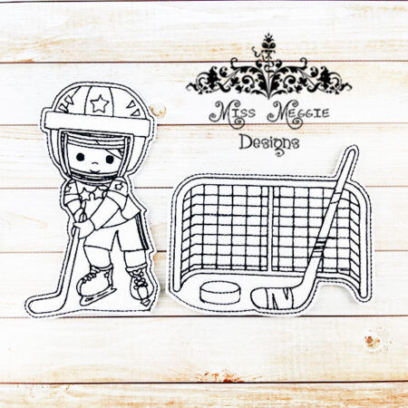 Hockey Coloring flat doll set ITH Embroidery design file