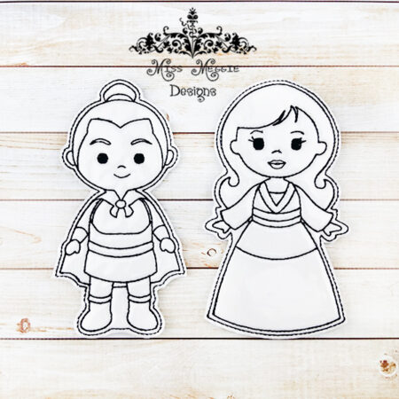Princess M Flat coloring doll set ITH Embroidery design file