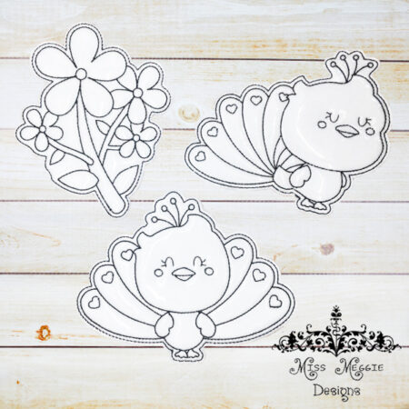 Coloring doll flat Peacock set ITH Embroidery design file