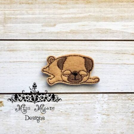 Lazy Sleepy Pug feltie ITH Embroidery design file