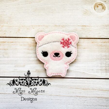 Polar bear Girl headband snowflake feltie ITH Embroidery design