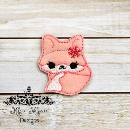 Snow Fox Girl headband snowflake feltie ITH Embroidery design