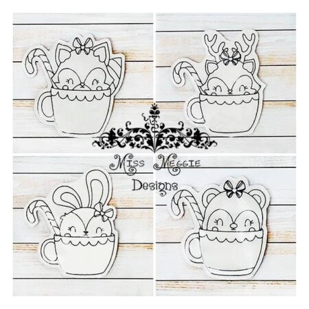 Animals In Mug coloring doll set ITH Embroidery design file